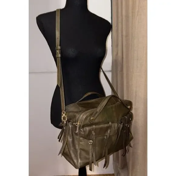 BANANA REPUBLIC Leather Large Duffle North/South Tote Dark Olive Green 2015 - Picture 8 of 16